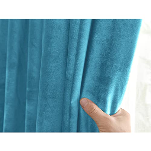 Velvet Curtains for Living Room - Soft Luxury Thermal Insulated Curtains, Grommet Curtains, Set of 2 Panels (W50 x L84 Aqua Mist)