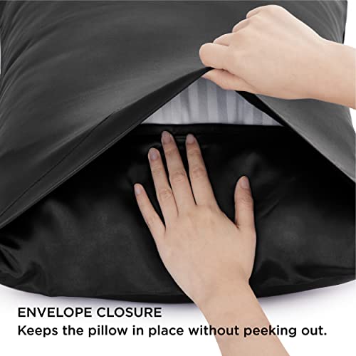 Bedsure Satin Pillowcase for Hair and Skin Queen - Black Silky Pillowcase 2 Pack 20x30 Inches - Satin Pillow Cases Set of 2 with Envelope Closure, Similar to Silk Pillow Cases, Gifts for Women Men