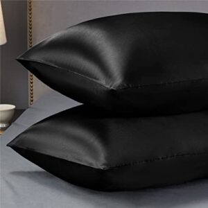 Bedsure Satin Pillowcase for Hair and Skin Queen - Black Silky Pillowcase 2 Pack 20x30 Inches - Satin Pillow Cases Set of 2 with Envelope Closure, Similar to Silk Pillow Cases, Gifts for Women Men