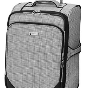 LONDON FOG Softside Spinner Luggage,Telescoping Handles, Black Menswear Plaid, Carry-On 20-Inch