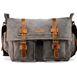 Messenger Bag for 17 Inch Laptop Vintage Canvas Leather Shoulder Crossbody Satchel Shoulder Computer College Bag Travel Office Messenger Bag for Men Women - Slate