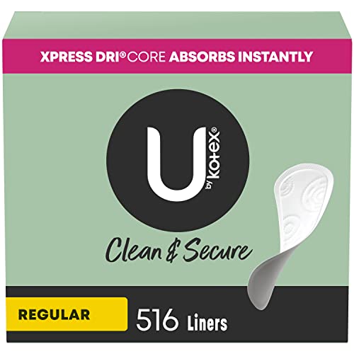 U by Kotex Clean & Secure Panty Liners, Light Absorbency, Regular Length, 516 Count (4 Packs of 129)