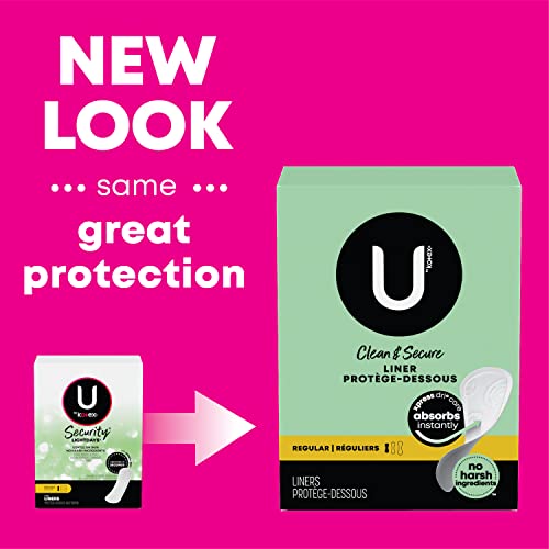 U by Kotex Clean & Secure Panty Liners, Light Absorbency, Regular Length, 516 Count (4 Packs of 129)