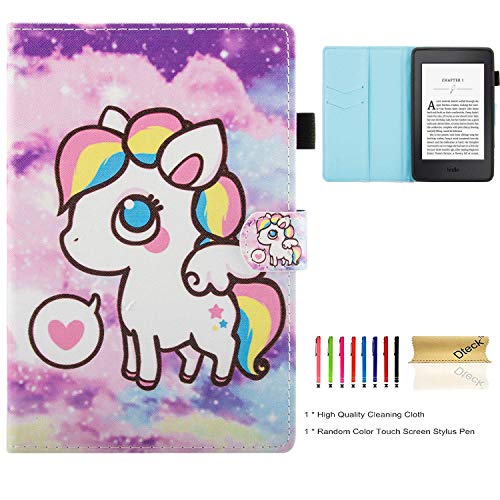 Dteck Case for Kindle Paperwhite (6" Display) - Slim Fit Folio Case Lightweight Flip Protector Durable Protective PU Leather Cute Cartoon E-Reader Cover Case (Purple Horse)