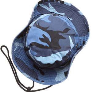 Summer Outdoor Boonie Hunting Fishing Safari Bucket Sun Hat with Adjustable Strap (Blue Sky Camo,LXL)