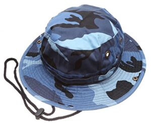 summer outdoor boonie hunting fishing safari bucket sun hat with adjustable strap (blue sky camo,lxl)