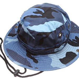 Summer Outdoor Boonie Hunting Fishing Safari Bucket Sun Hat with Adjustable Strap (Blue Sky Camo,LXL)