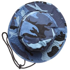 Summer Outdoor Boonie Hunting Fishing Safari Bucket Sun Hat with Adjustable Strap (Blue Sky Camo,LXL)