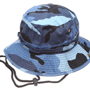 Summer Outdoor Boonie Hunting Fishing Safari Bucket Sun Hat with Adjustable Strap (Blue Sky Camo,LXL)