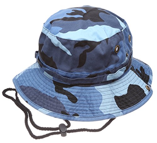 Summer Outdoor Boonie Hunting Fishing Safari Bucket Sun Hat with Adjustable Strap (Blue Sky Camo,LXL)