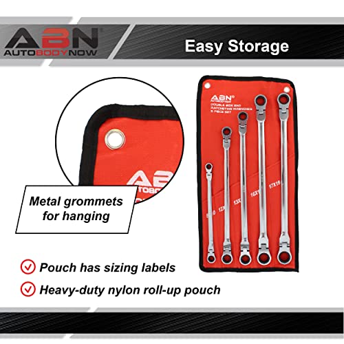 ABN 5pc Ratcheting Wrench Set - Ratchet Tools Double End Flex Head Replacement Tools for Metric Ratcheting Wrench Set