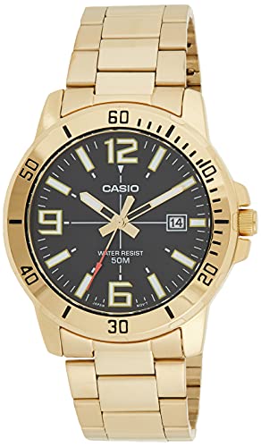 Casio MTP-VD01G-1BV Men's Enticer Gold Tone Stainless Steel Black Dial Casual Analog Sporty Watch