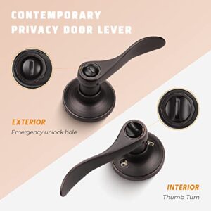 KNOBWELL 10 Pack Oil Rubbed Bronze Door Handle, Privacy Door Lever Bed and Bath Leverset Lockset, Oil Rubbed Bronze Finish, Universal Handing, Drop Lever Shape