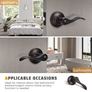 KNOBWELL 10 Pack Oil Rubbed Bronze Door Handle, Privacy Door Lever Bed and Bath Leverset Lockset, Oil Rubbed Bronze Finish, Universal Handing, Drop Lever Shape