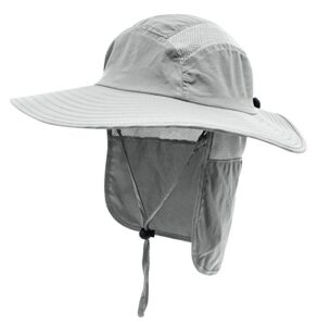 home prefer mens upf 50+ sun protection cap wide brim fishing hat with neck flap (light gray)