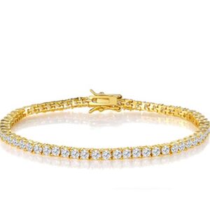 Gemsme 18K White Gold Plated Cubic Zirconia Classic Tennis Bracelet 7.5 Inch (Gold-Plated-Brass)