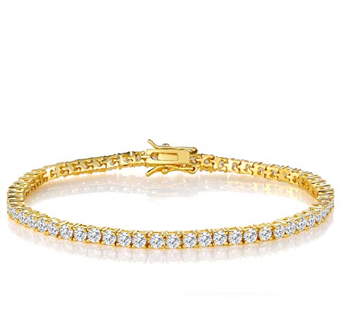 Gemsme 18K White Gold Plated Cubic Zirconia Classic Tennis Bracelet 7.5 Inch (Gold-Plated-Brass)
