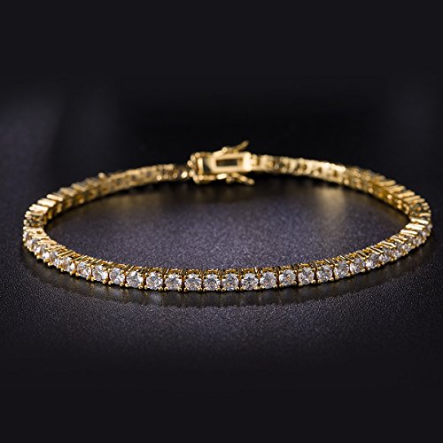 Gemsme 18K White Gold Plated Cubic Zirconia Classic Tennis Bracelet 7.5 Inch (Gold-Plated-Brass)