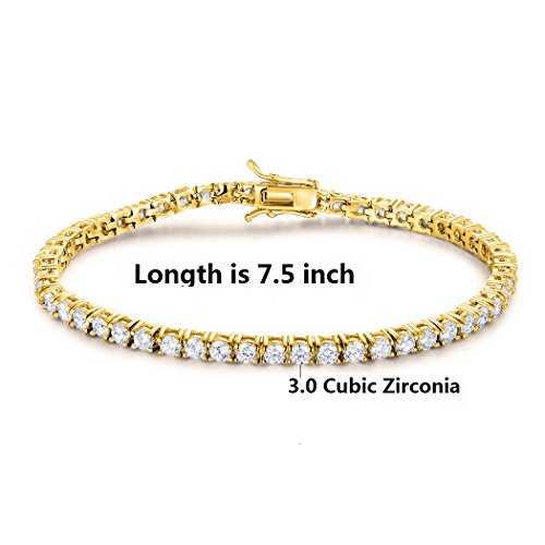 Gemsme 18K White Gold Plated Cubic Zirconia Classic Tennis Bracelet 7.5 Inch (Gold-Plated-Brass)