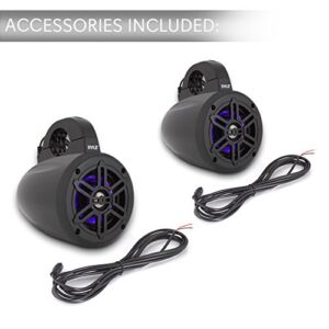Pyle Waterproof Marine Wakeboard Tower Speakers - 4 Inch Dual Subwoofer Speaker Set w/LED Lights & Bluetooth for Wireless Music Streaming - Boat Audio System w/Mounting Clamps PLMRLEWB47BB