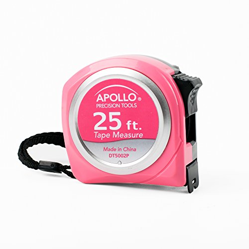 Apollo Tools Measuring Tape, 25 Foot Tape Measure with Retractable Blade, Fraction Markings, 1 Inch Nylon Blade, 8 Foot Standout, Lock Button and Belt Clip - Pink Ribbon - Pink - DT5002P