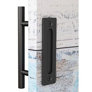 easelife 12" sliding barn door handles and pulls,rustic double sided hardware set,heavy duty,matte black powder coated finish,easy install
