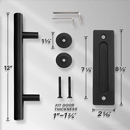 EaseLife 12" Sliding Barn Door Handles and Pulls,Rustic Double Sided Hardware Set,Heavy Duty,Matte Black Powder Coated Finish,Easy Install