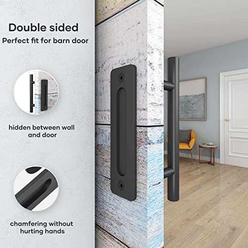 EaseLife 12" Sliding Barn Door Handles and Pulls,Rustic Double Sided Hardware Set,Heavy Duty,Matte Black Powder Coated Finish,Easy Install