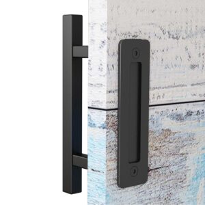 easelife 12" sliding barn door handles and pulls,double sided hardware set,heavy duty,square,rustic,matte black powder coated finish,easy install