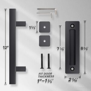 EaseLife 12" Sliding Barn Door Handles and Pulls,Double Sided Hardware Set,Heavy Duty,Square,Rustic,Matte Black Powder Coated Finish,Easy Install