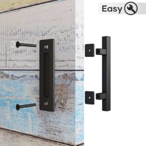 EaseLife 12" Sliding Barn Door Handles and Pulls,Double Sided Hardware Set,Heavy Duty,Square,Rustic,Matte Black Powder Coated Finish,Easy Install