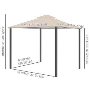 Outsunny 10' x 10' Patio Gazebo, Outdoor Gazebo Canopy Shelter with Double Vented Roof, Netting and Curtains, for Garden, Lawn, Backyard and Deck, Khaki