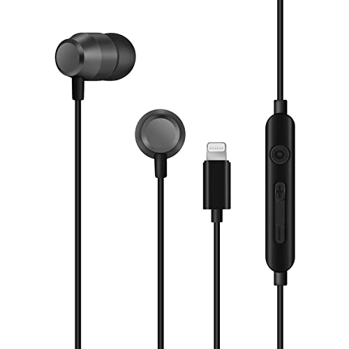 PALOVUE Lightning Headphones Earphones Earbuds in-Ear Magnetic MFi Certified with Microphone Compatible iPhone 14 13 12 11 Pro Max iPhone X XS Max XR iPhone 7 8 Plus iPad Metallic Black