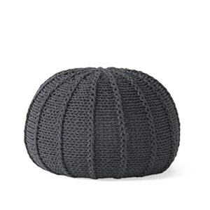 christopher knight home agatha knitted cotton pouf, dark grey small