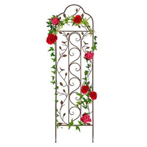 best choice products 60x15in iron garden trellis, arched outdoor decoration w/branches, birds for lawn, garden, backyard, climbing plants - bronze