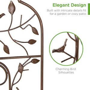 Best Choice Products 60x15in Iron Garden Trellis, Arched Outdoor Decoration w/Branches, Birds for Lawn, Garden, Backyard, Climbing Plants - Bronze