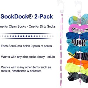 SockDock Sock Organizer for Washing, Drying, & Storing Paired Socks | Adult & Baby Sock Hanger Also Holds Gloves, Scarves, & Underwear | Space-Saving Laundry Sock Holder | 2-Pack, (Pink)