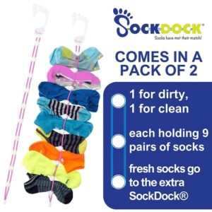 SockDock Sock Organizer for Washing, Drying, & Storing Paired Socks | Adult & Baby Sock Hanger Also Holds Gloves, Scarves, & Underwear | Space-Saving Laundry Sock Holder | 2-Pack, (Pink)