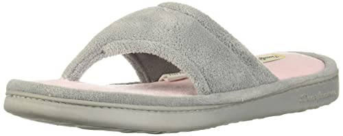 Dearfoams womens Melanie Colorblocked Microfiber Terry Thong Shoe Slipper, Sleet, Large US