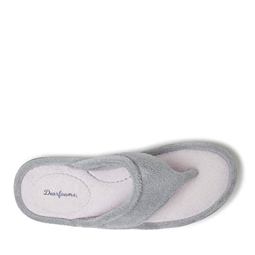 Dearfoams womens Melanie Colorblocked Microfiber Terry Thong Shoe Slipper, Sleet, Large US