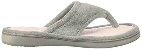 Dearfoams womens Melanie Colorblocked Microfiber Terry Thong Shoe Slipper, Sleet, Large US