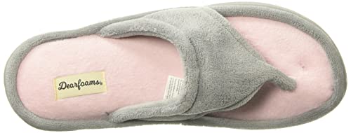 Dearfoams womens Melanie Colorblocked Microfiber Terry Thong Shoe Slipper, Sleet, Large US