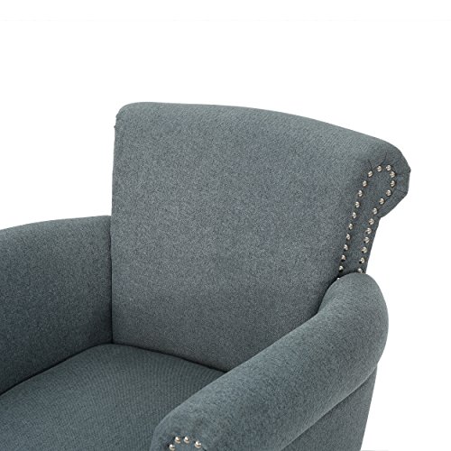 Christopher Knight Home Brice Vintage Scroll Arm Studded Fabric Club Chair, Steel Blue / Dark Brown