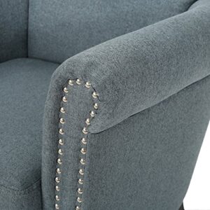 Christopher Knight Home Brice Vintage Scroll Arm Studded Fabric Club Chair, Steel Blue / Dark Brown