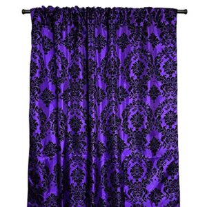 lovemyfabric Taffeta Flocking Damask Print Window Curtain Panel/Stage Backdrop/Photography Backdrop-Black on Purple (1, 56"X63")