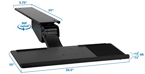 Mount-It! Sit Stand Keyboard Tray, Height Adjustable Under Desk Keyboard and Mouse Drawer, Full Motion Standing Design with 13.4 Inches of Vertical Adjustment, 26.5 in Wide Platform