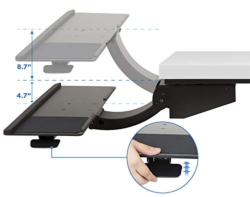 Mount-It! Sit Stand Keyboard Tray, Height Adjustable Under Desk Keyboard and Mouse Drawer, Full Motion Standing Design with 13.4 Inches of Vertical Adjustment, 26.5 in Wide Platform