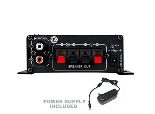 Kinter MA170+ 2-Channel Auto Home Cycle Arcade DIY 2 x 18 W Mini Amplifier Bass Treble RCA Input Audio Mini Amplifier with 12V 3A Power Supply Black