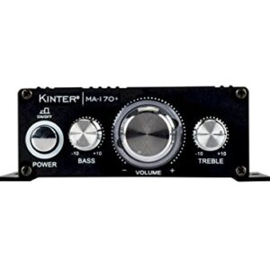 Kinter MA170+ 2-Channel Auto Home Cycle Arcade DIY 2 x 18 W Mini Amplifier Bass Treble RCA Input Audio Mini Amplifier with 12V 3A Power Supply Black