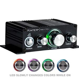 Kinter MA170+ 2-Channel Auto Home Cycle Arcade DIY 2 x 18 W Mini Amplifier Bass Treble RCA Input Audio Mini Amplifier with 12V 3A Power Supply Black